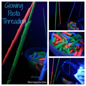 Glowing Pasta Threading Fine Motor Activity for Preschoolers and Toddlers!