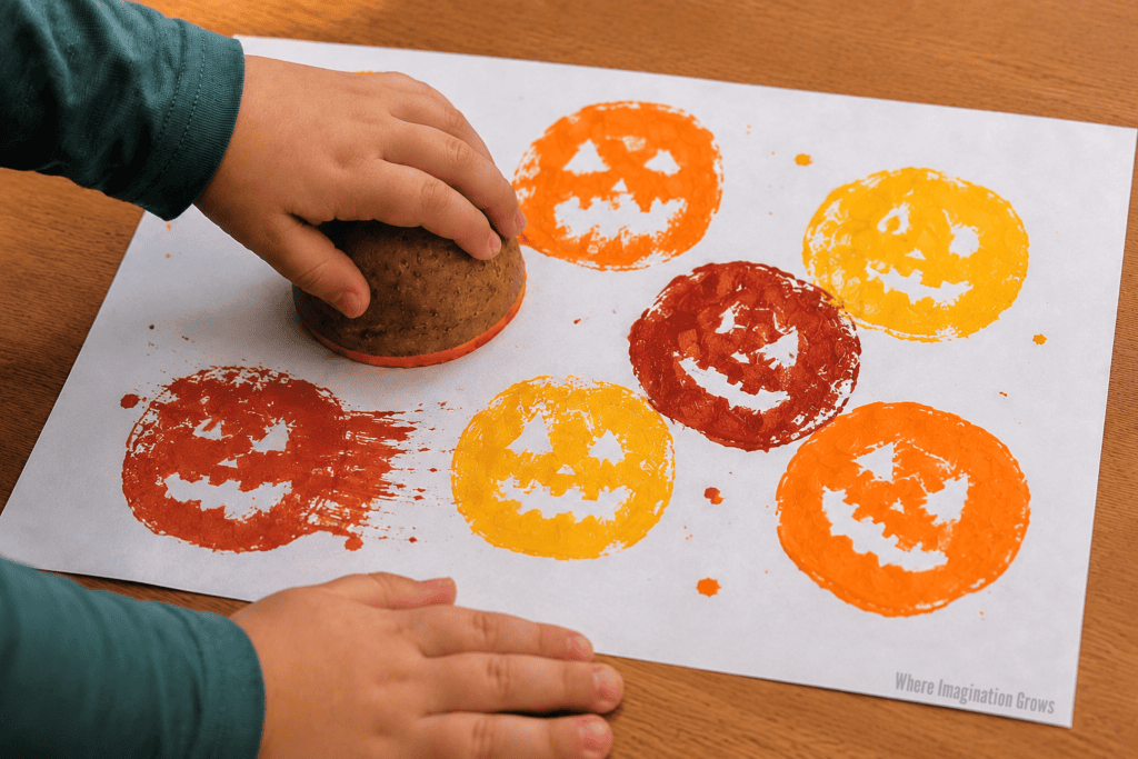 Easy Potato Stamp Pumpkins for Preschoolers