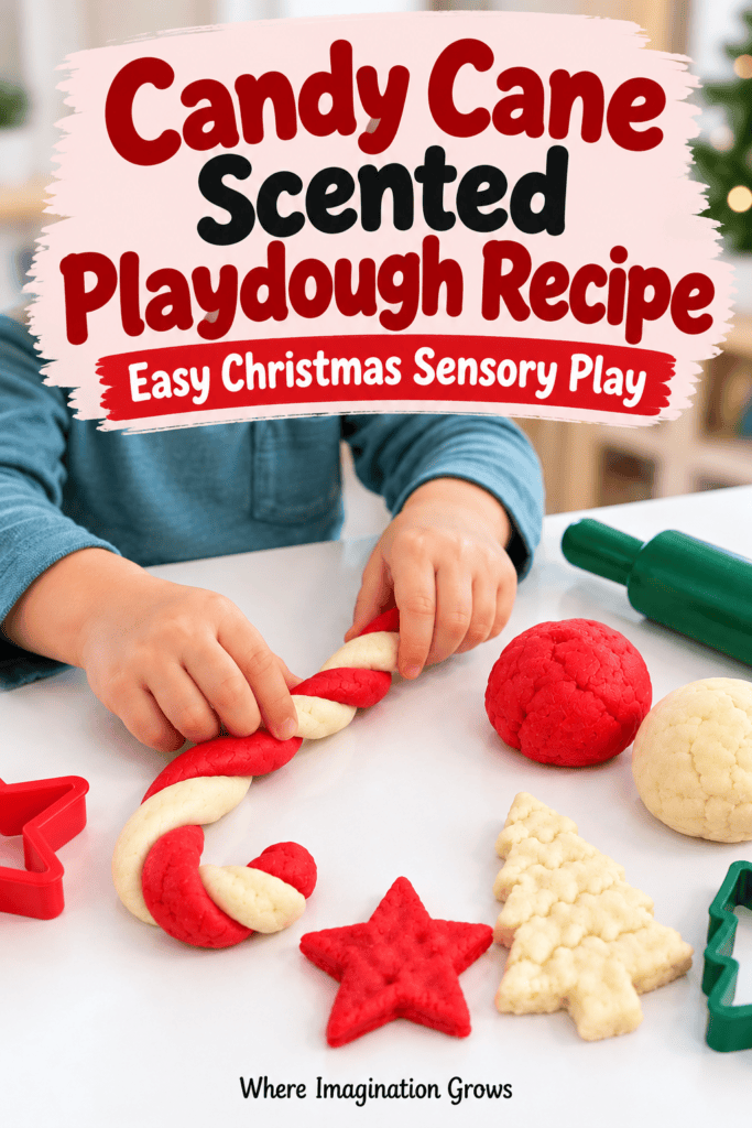 Easy Candy Cane Playdough Recipe for Christmas Sensory Play