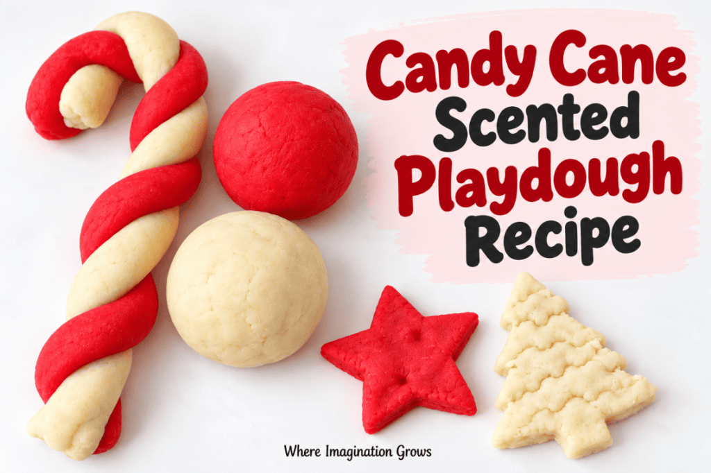 Easy Candy Cane Playdough Recipe for Christmas Sensory Play