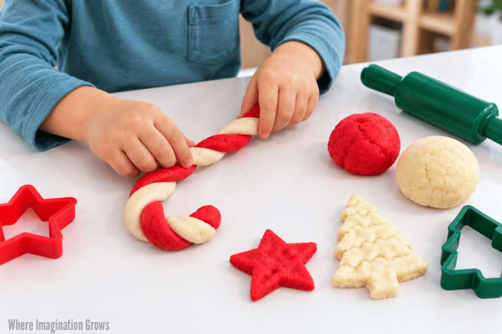 Easy Candy Cane Playdough Recipe for Christmas Sensory Play