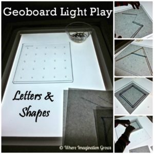 Letters & Shape Geoboard Activities on the Light Table