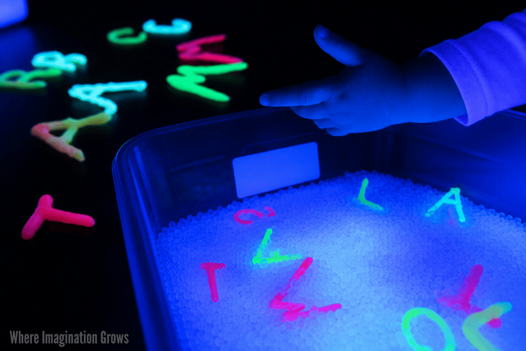 Glow in the Dark Letter Matching Sensory Bin for Preschoolers