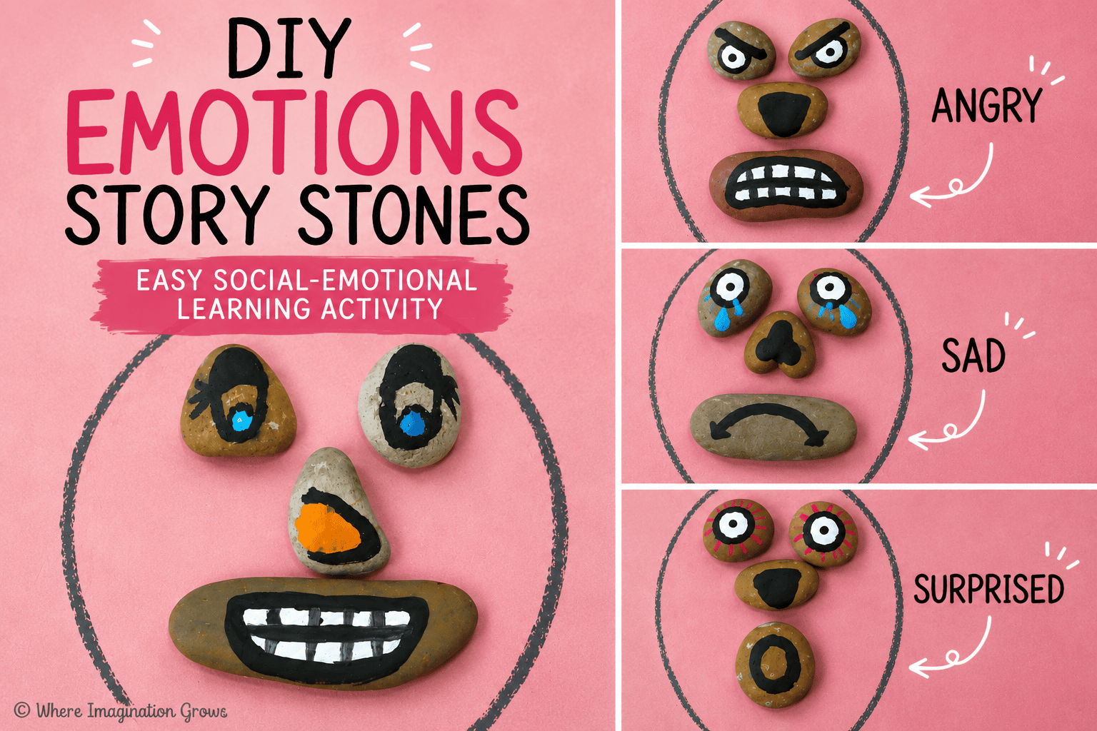Learn emotions with rocks! Emotion story stones for kids!