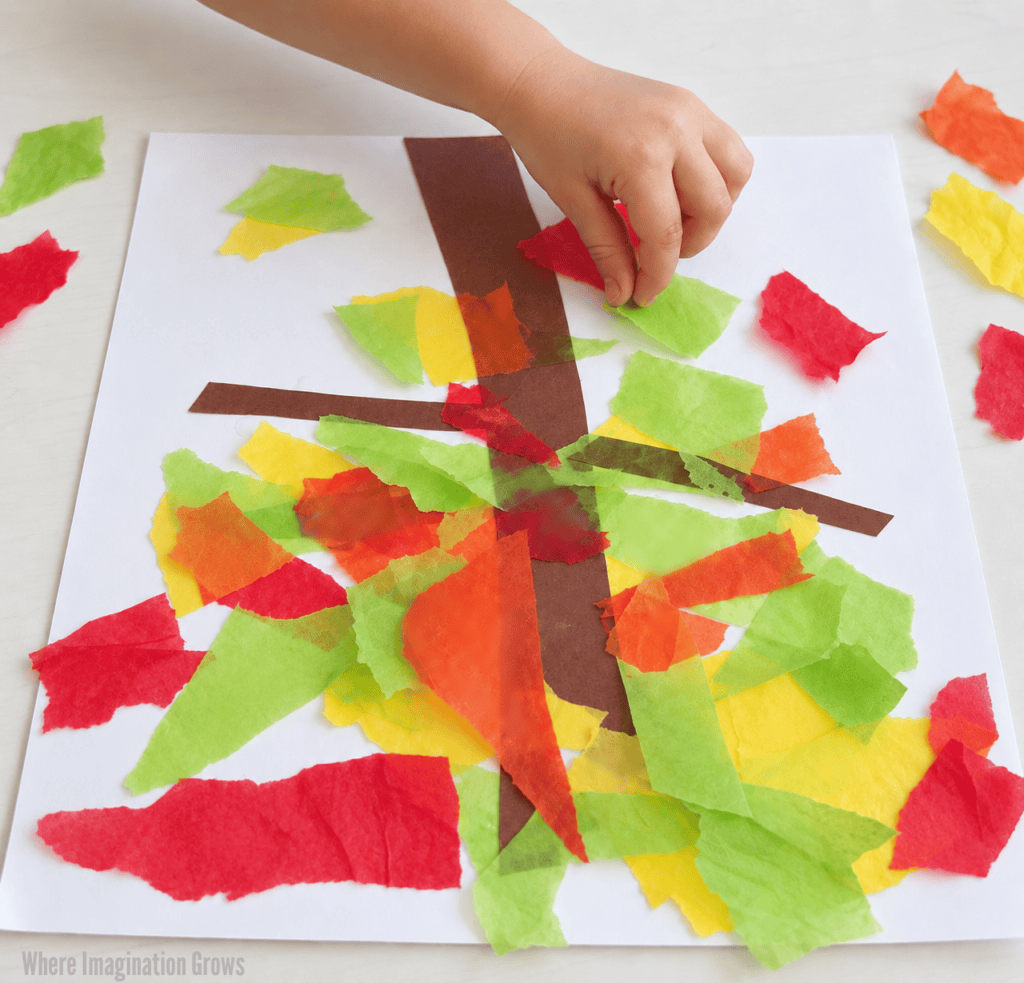 Easy Tissue Paper Fall Tree Craft for Toddlers and Preschoolers