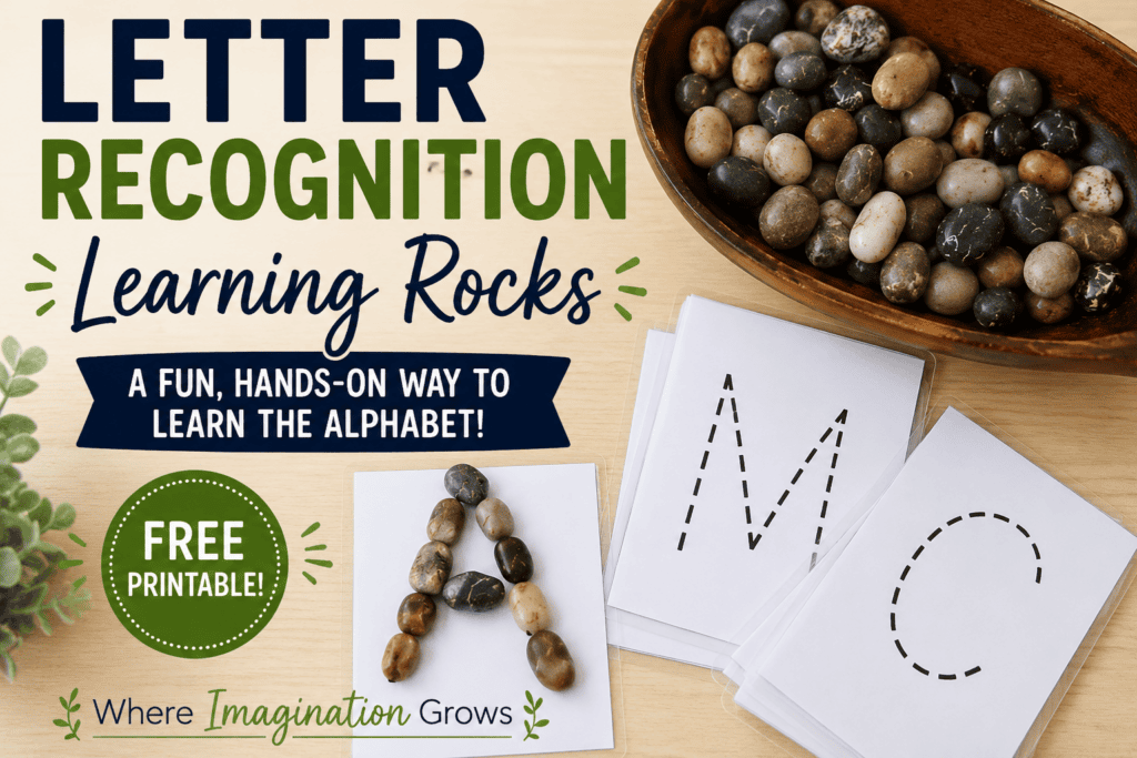 Letter Recognition Learning for Preschoolers with Rocks! Free Printable Alphabet Cards