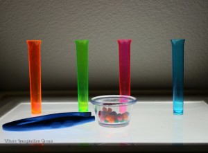 learning colors and fine motor skills on the light table