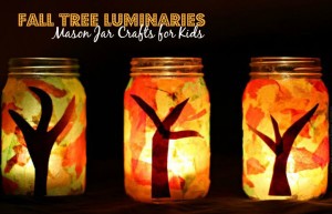 Mason Jar Fall Tree Luminaries Craft for Kids