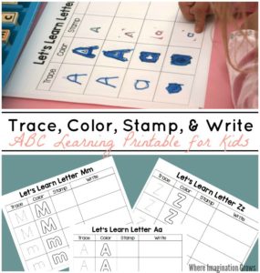 Trace, Stamp, Color, & Write Learning Printable for Kids