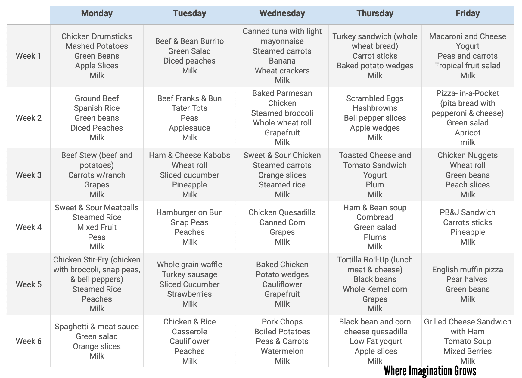 Sample Daycare Lunch Menus for Busy Home Daycare Providers A calendar of sample daycare lunch menus