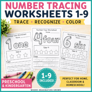 Printable Number Tracing & Recognition Worksheets (1–9)
