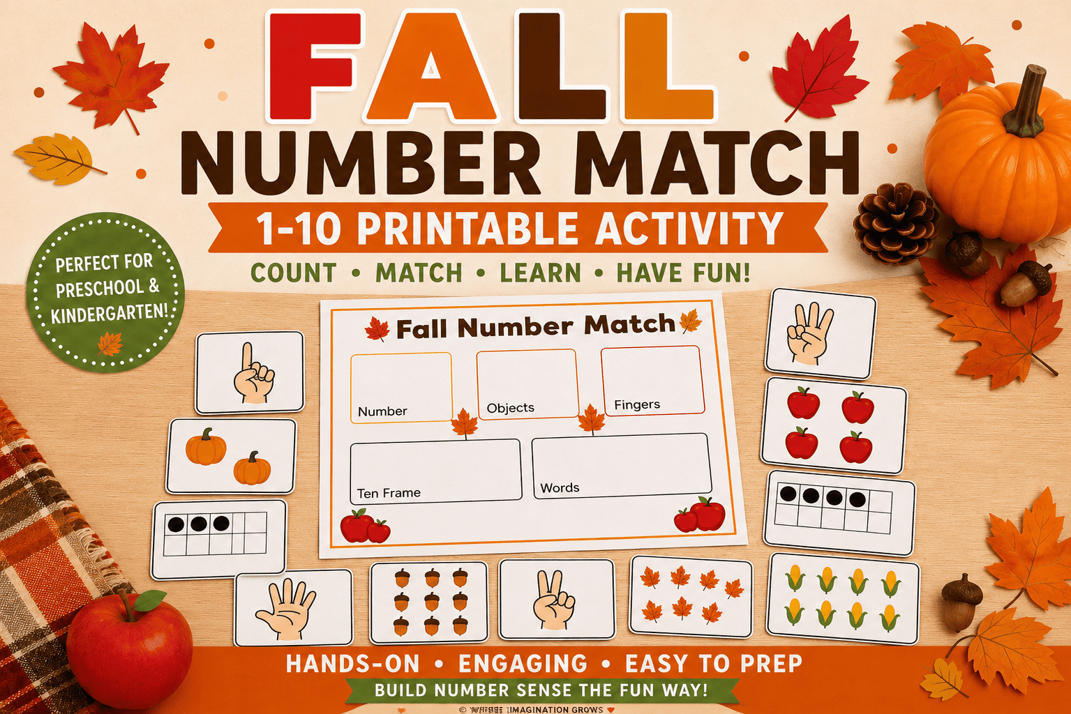 Fall Number Match Printable (1–10) for Preschool & Kindergarten
