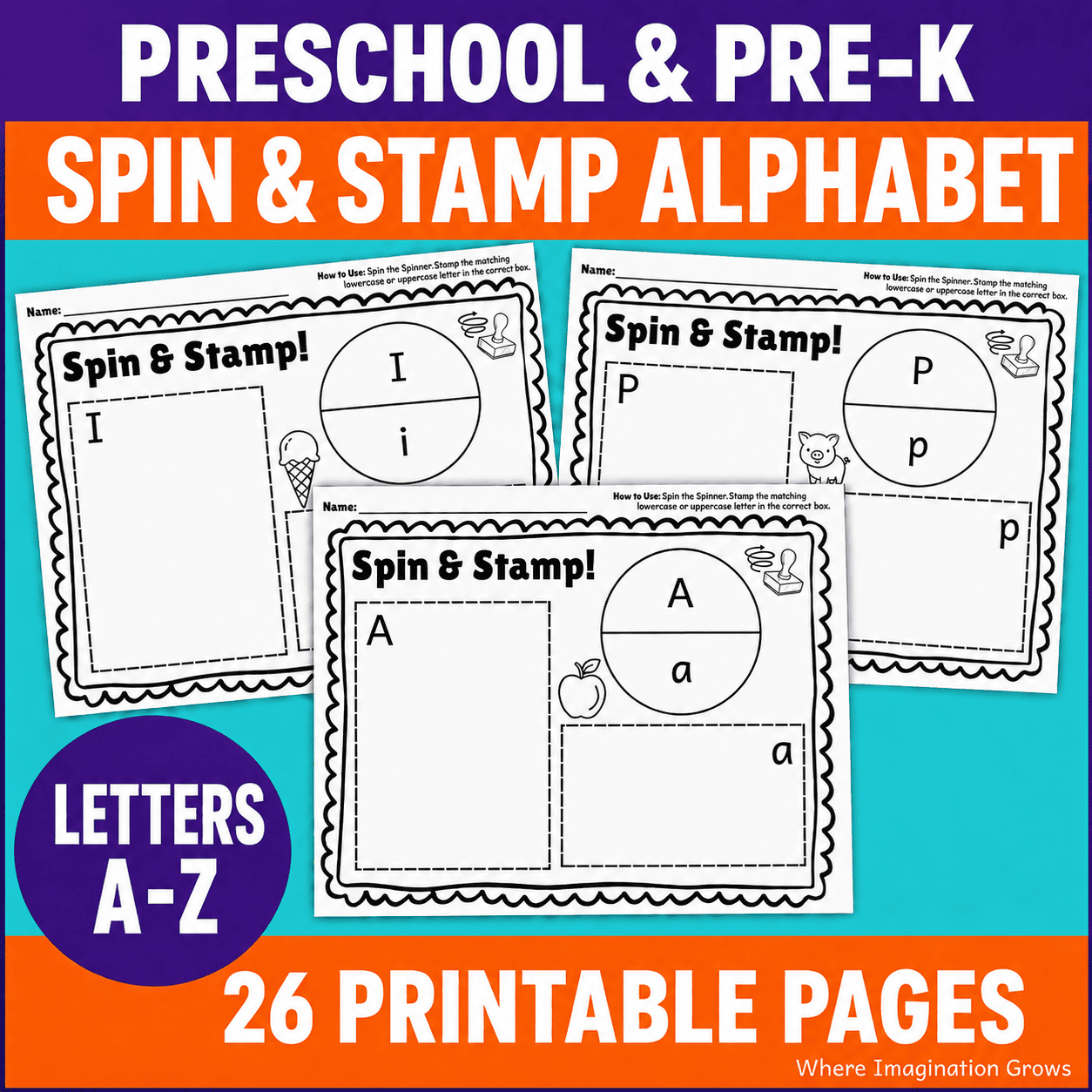 Spin & Stamp Letter Recognition Worksheets