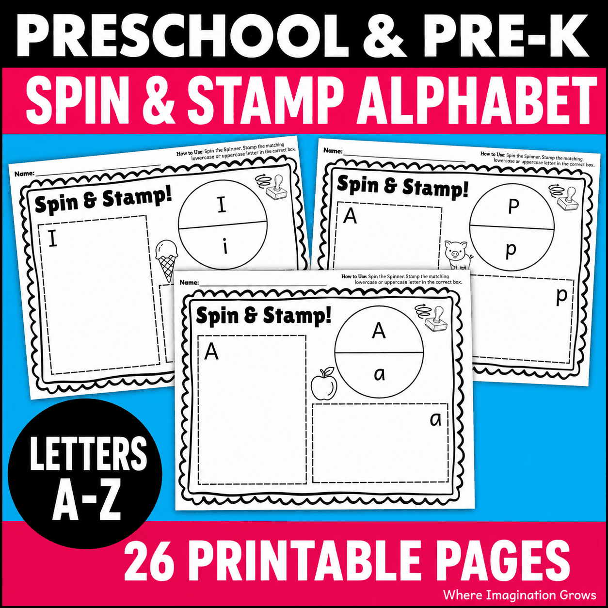 Spin & Stamp Letter Recognition Worksheets