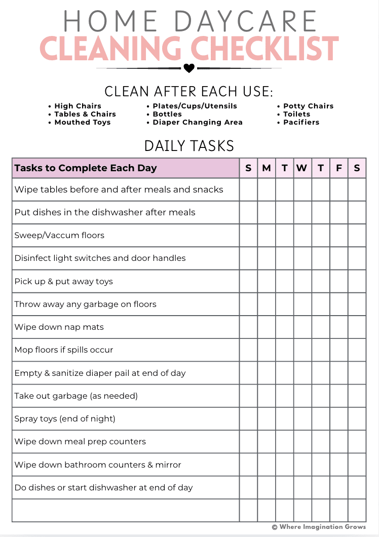 Home Daycare Cleaning Checklist Printable - Image 3