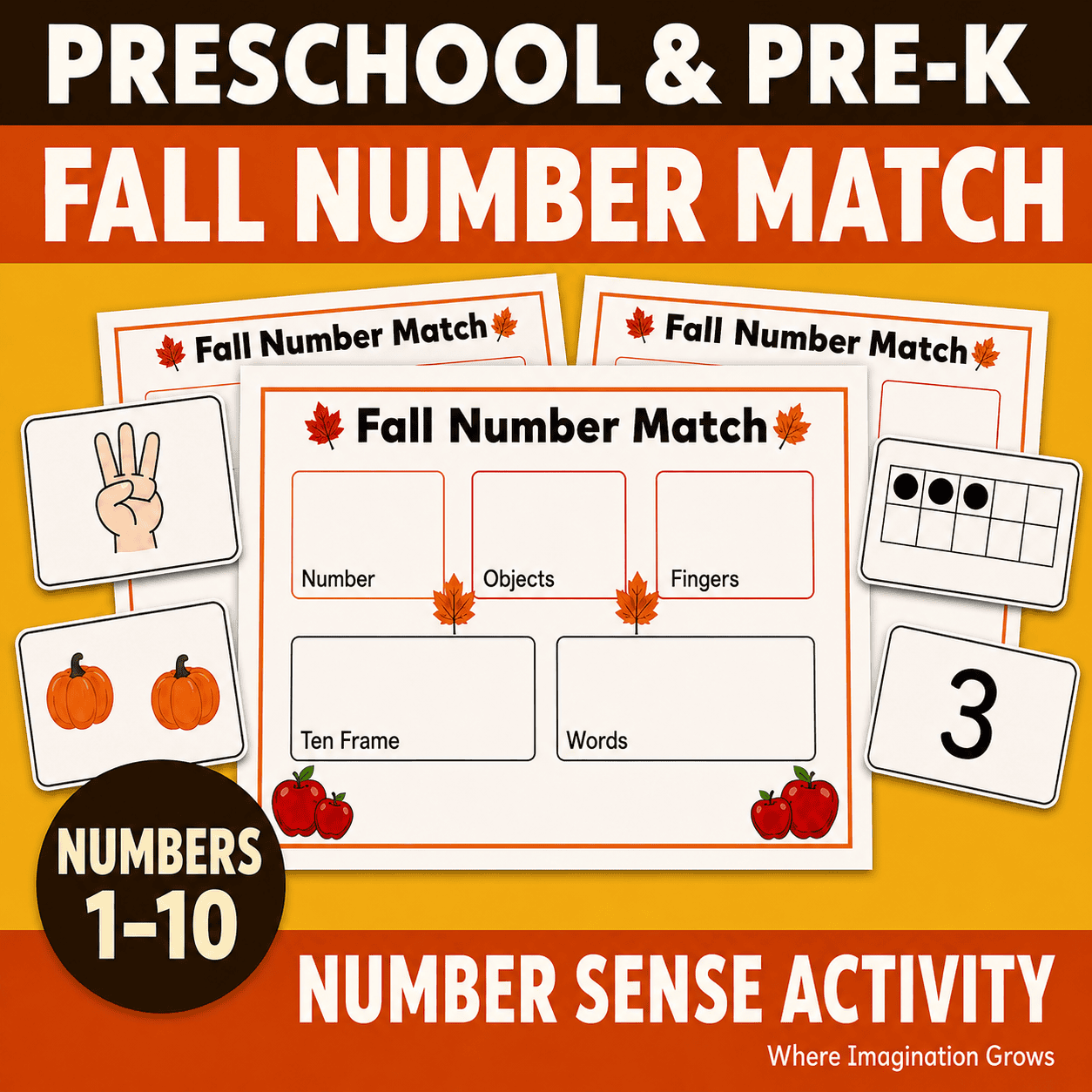 Fall Number Sense Matching Printable