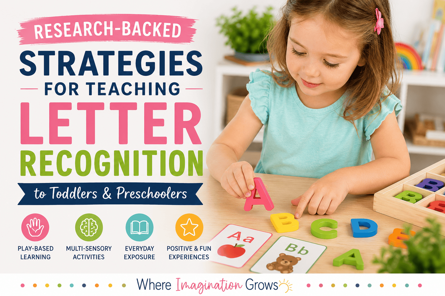 Preschooler learning letter recognition through hands-on alphabet activities.