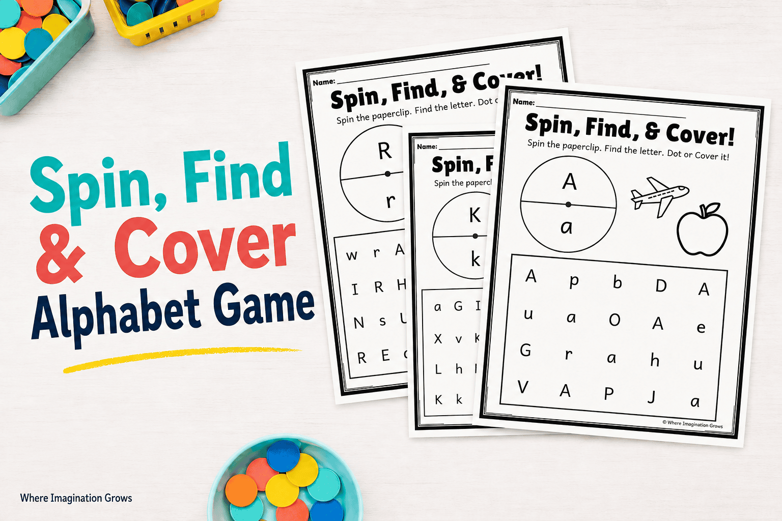 Spin, Find & Cover Alphabet Printable | Letter Recognition Activity A-Z - Image 5