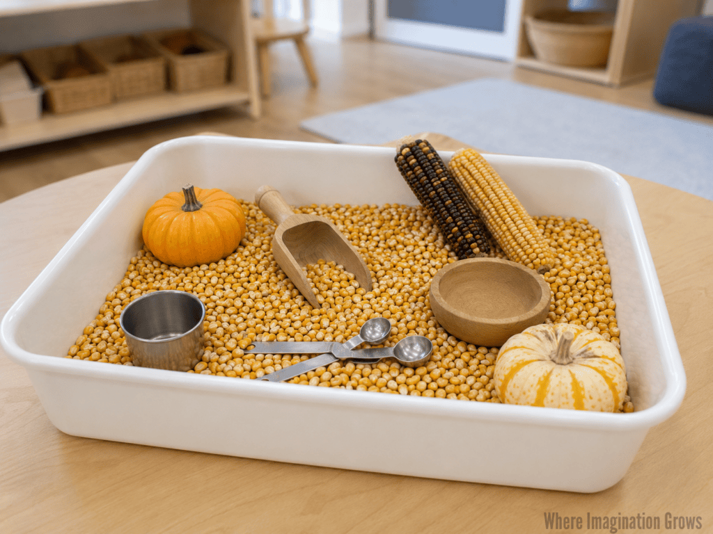 Fall Corn Sensory Bin for Preschoolers