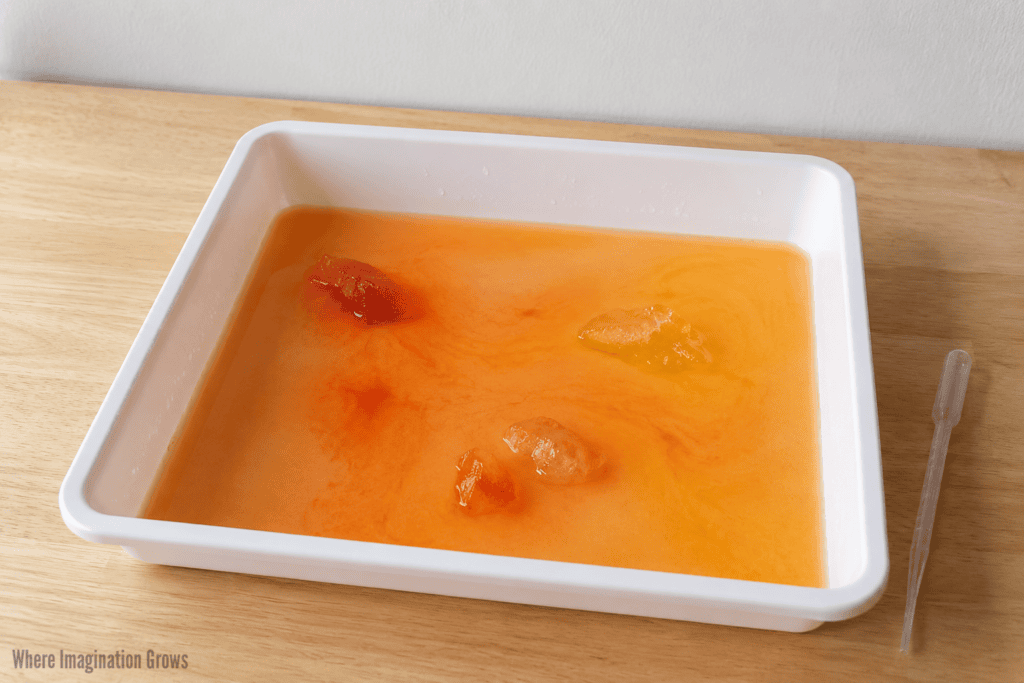 Fall Color Mixing Ice Experiment for Kids
