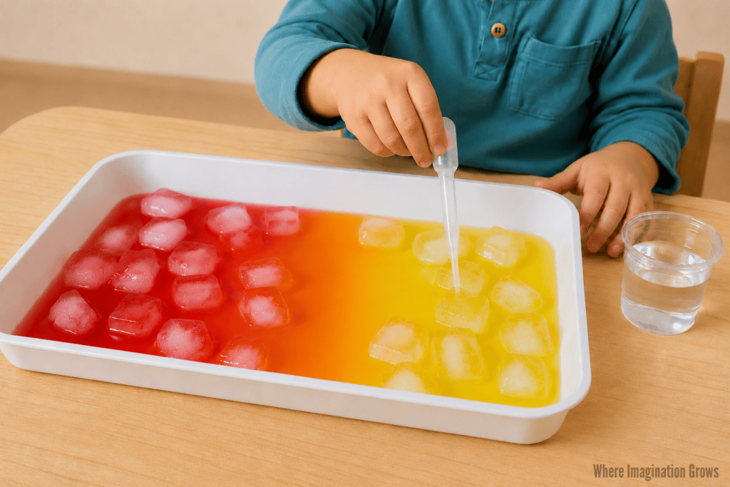 Color Mixing Ice Activity for Preschoolers
