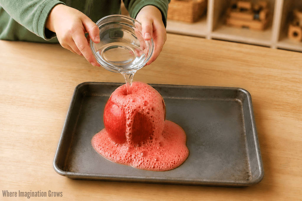 Apple Volcano Science Experiment for Preschoolers