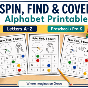 Spin, Find & Cover Alphabet Printable | Letter Recognition Activity A-Z